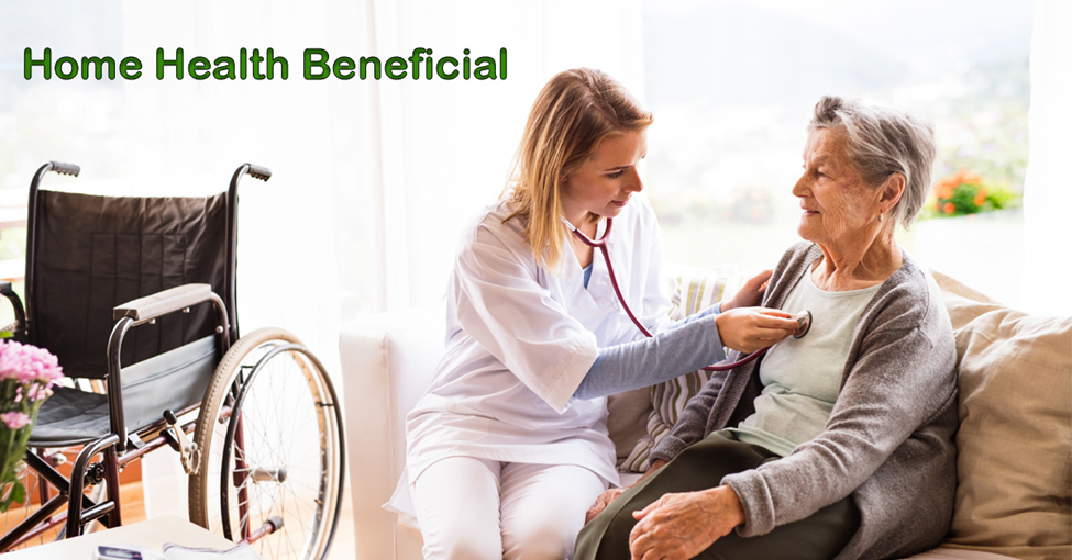 Home Health After Hospital Stays. Picture of an elderly Caucasian female getting a check up from a young Caucasian female nurse or caregiver.